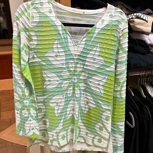 Women's Floral Green and White Top